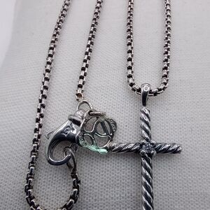 David Yurman Sterling Silver and Diamond Cable Classics Cross Necklace